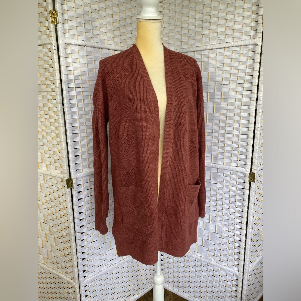 NWT Hem & Thread Rust Cable Knit Cardigan Deep Front Pockets with Shoelace Back